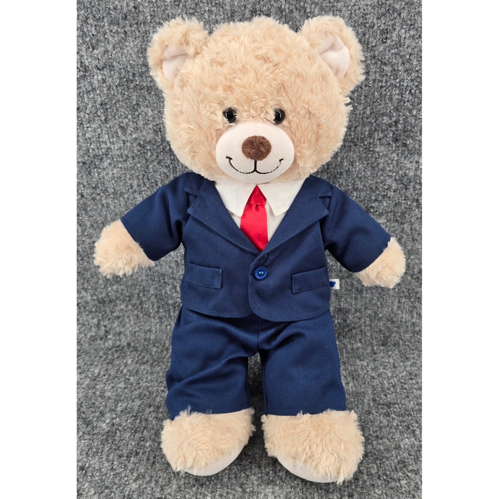 Build a Bear Happy Hugs Bear with Business Suit Set Beige Blue Adult Gift BAB